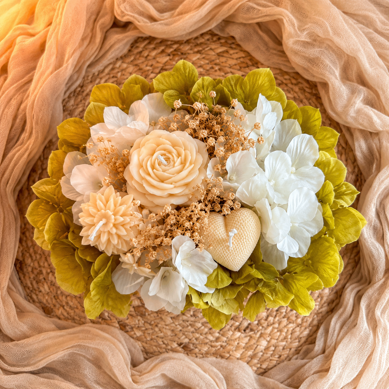 Ivory Rose Candle Bouquet in Ribbed Ceramic Vase | Set of 7 Sculpted Soy Candle Flowers