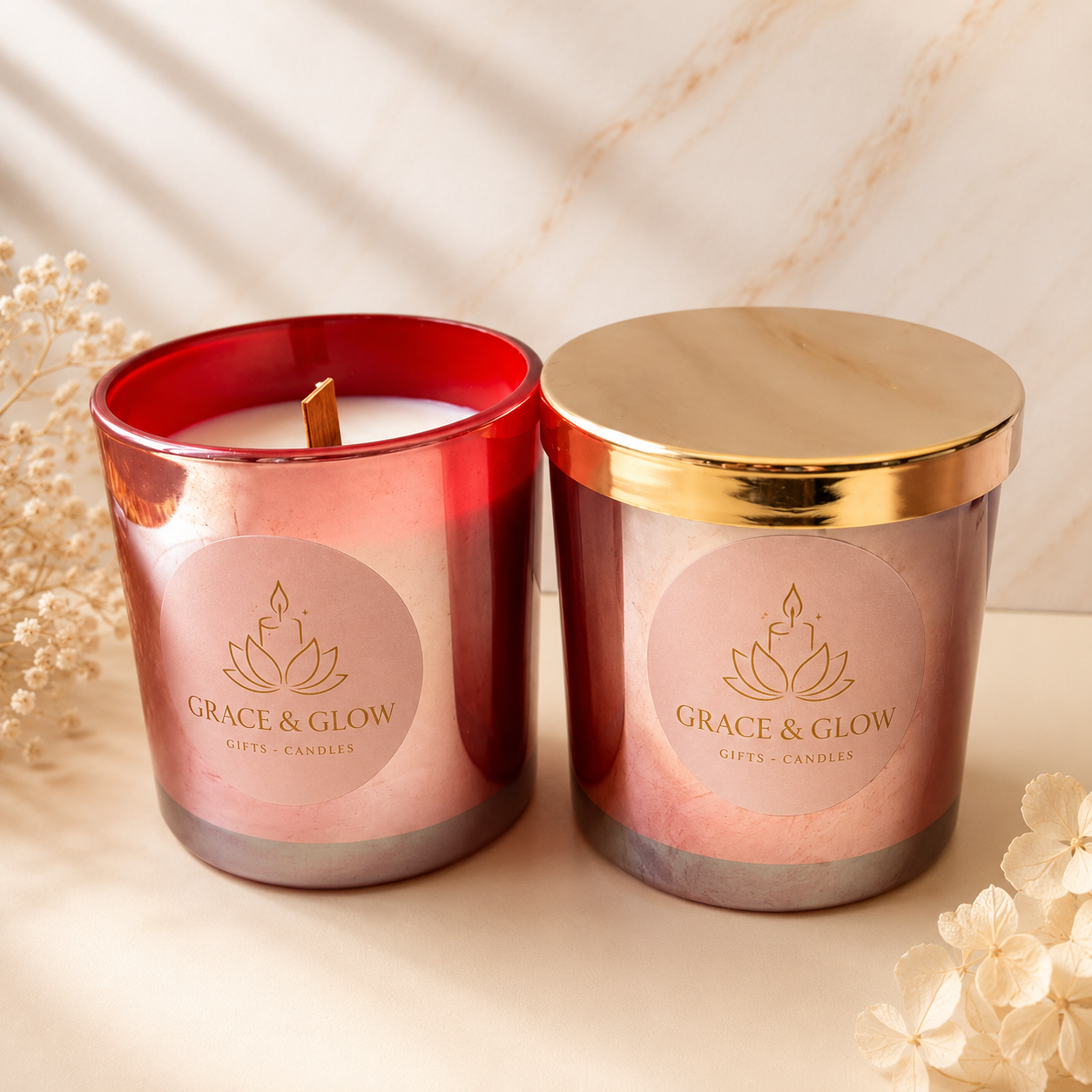 Grace & Glow Signature Jar Candle | 8oz Coconut Wax Wood Wick Candle