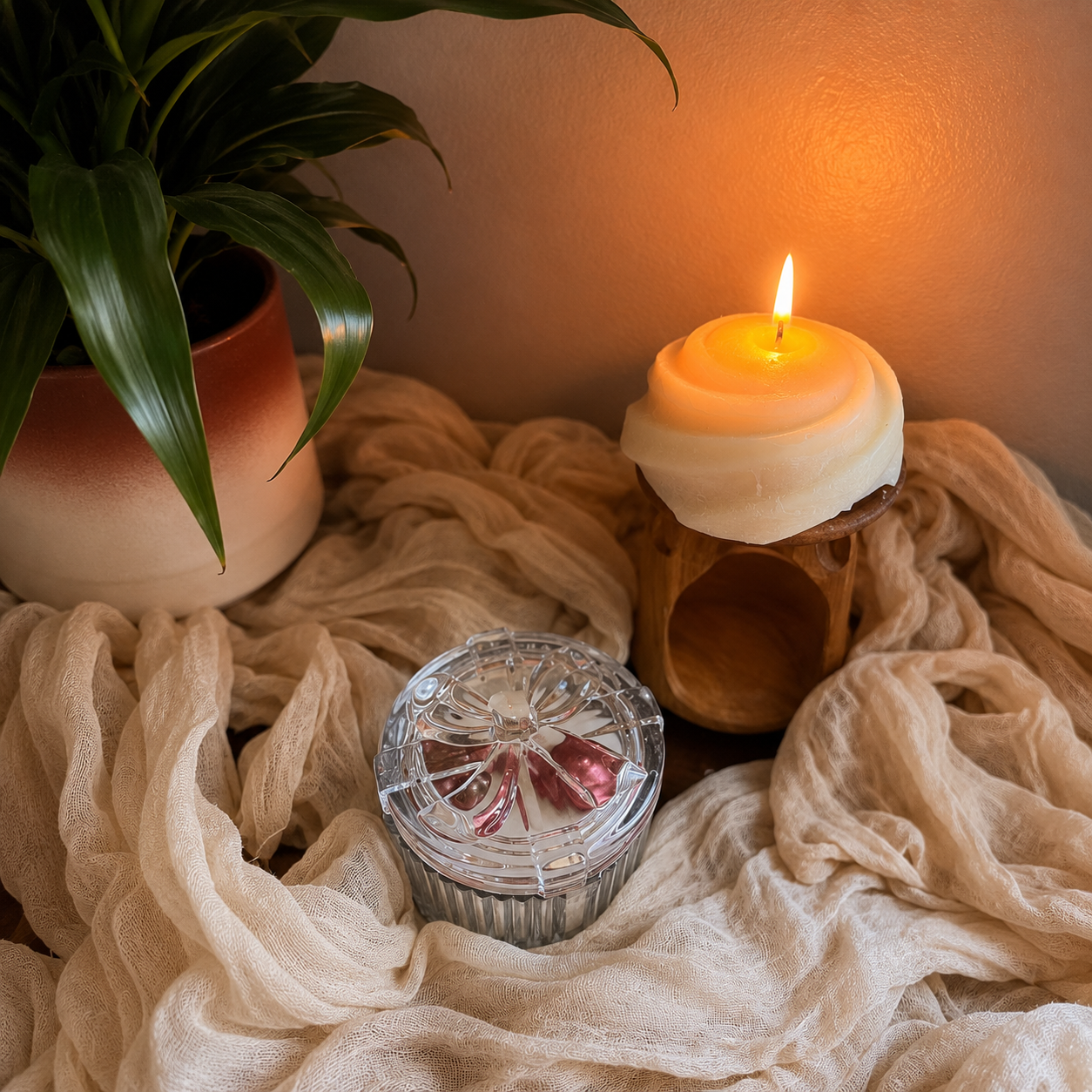 Vela Curada Bonita de Té Blanco y Jengibre