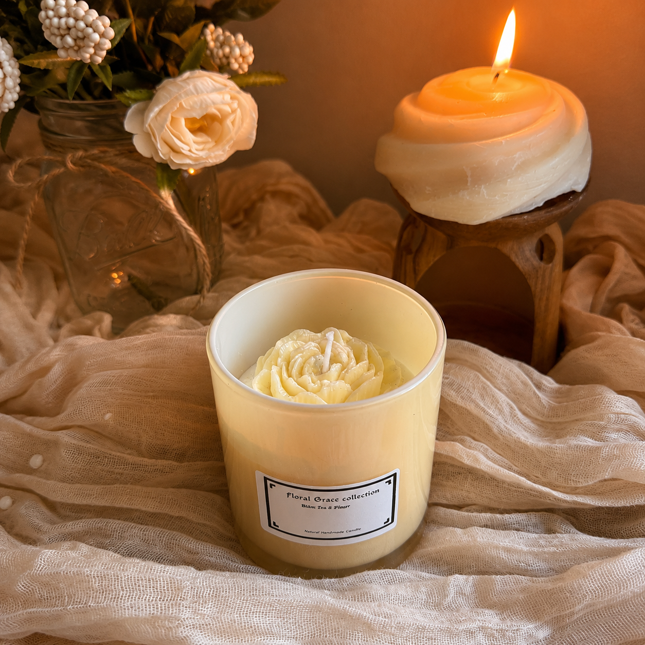 Vela de peonía con té blanco y jengibre - Cera de coco