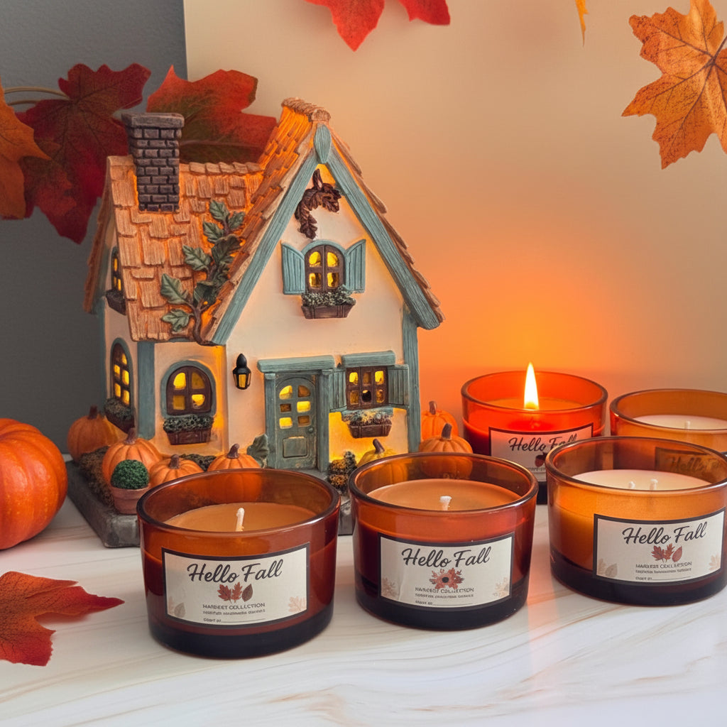 "Harvest Collection – Hello Fall"Fall Candle – Hello Fall Harvest Soy Candle | Autumn Pumpkin Spice Scented Jar Candle, Handmade 4oz