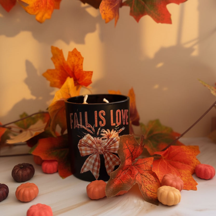 Fall is Love – Pumpkin Wax Topper Soy Candle | Handmade Autumn Home Decor Gift for Her