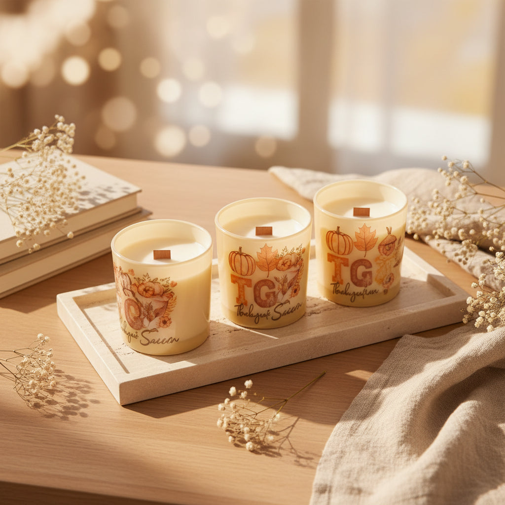 By Grace Glow Fall Collection – Handmade Wood Wick Candle | Pumpkin Spice, TGIF & 'Tis the Season
