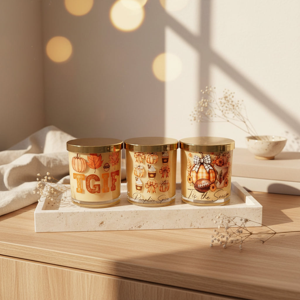 By Grace Glow Fall Collection – Handmade Wood Wick Candle | Pumpkin Spice, TGIF & 'Tis the Season
