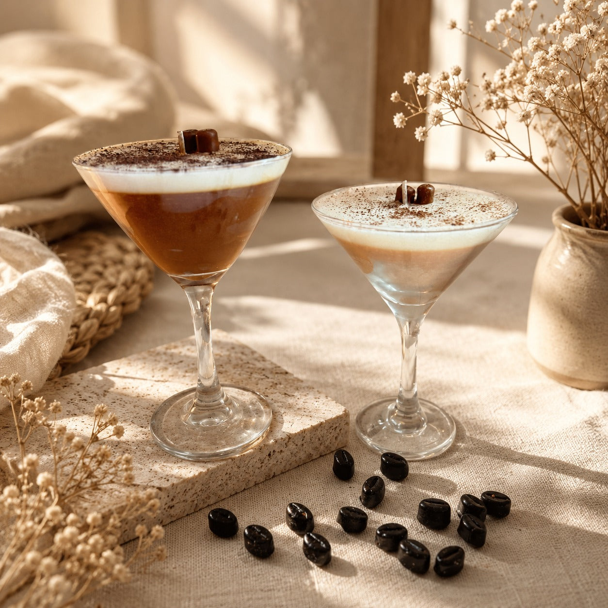 Cocktail Candle – Espresso Martini & Strawberry Martini | Handmade Soy Candle in Martini Glass | Unique Gift for Her