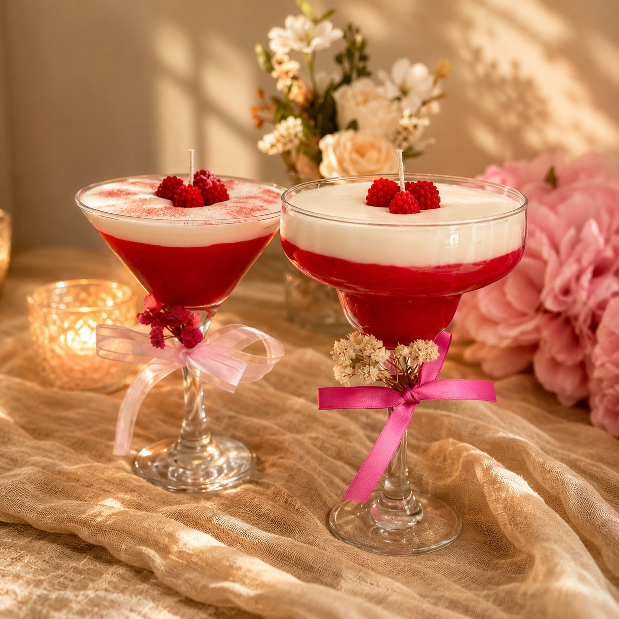 Cocktail Candle – Espresso Martini & Strawberry Martini | Handmade Soy Candle in Martini Glass | Unique Gift for Her