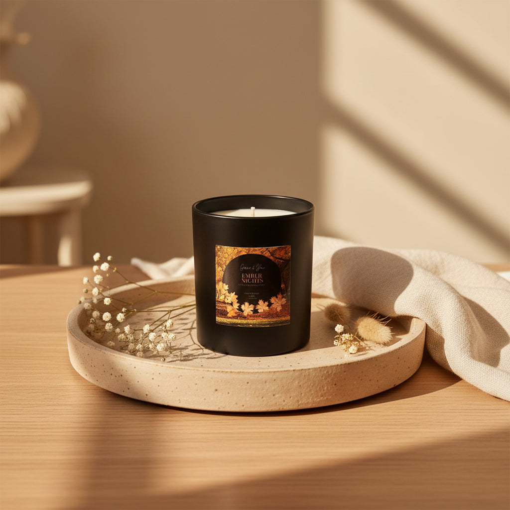 Ember Nights – Autumn Soy Candle | Handmade Fall Home Decor Gift for Her | Wood Wick or Eco Wick