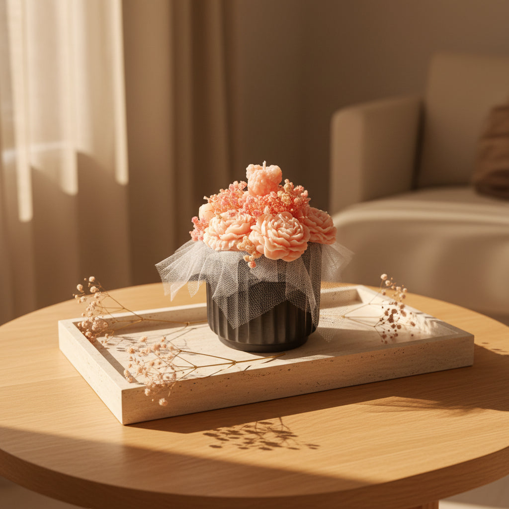 By Grace Glow Floral Bouquet Candle – Handmade Peony Rose Wax Flower Candle | Luxury Gift for Her