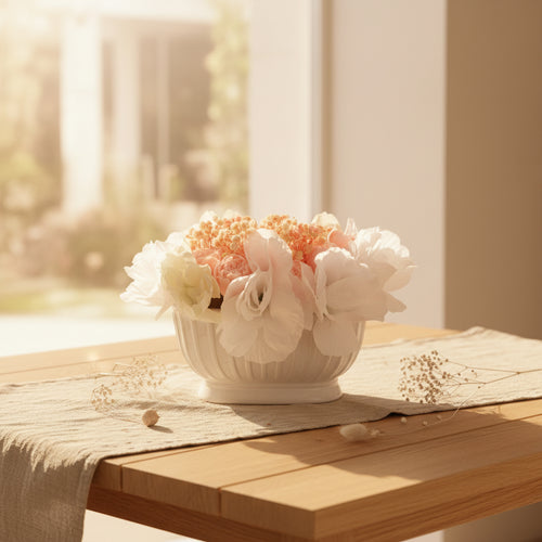 By Grace Glow White Peony Bowl Candle – Handmade Wax Floral Centerpiece | Elegant Home Decor Gift for Her