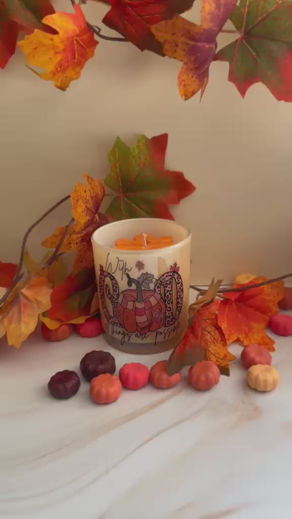 With God All Things Are Possible – Faith-Inspired Fall Pumpkin Soy Candle | Handmade Autumn Gift for Her
